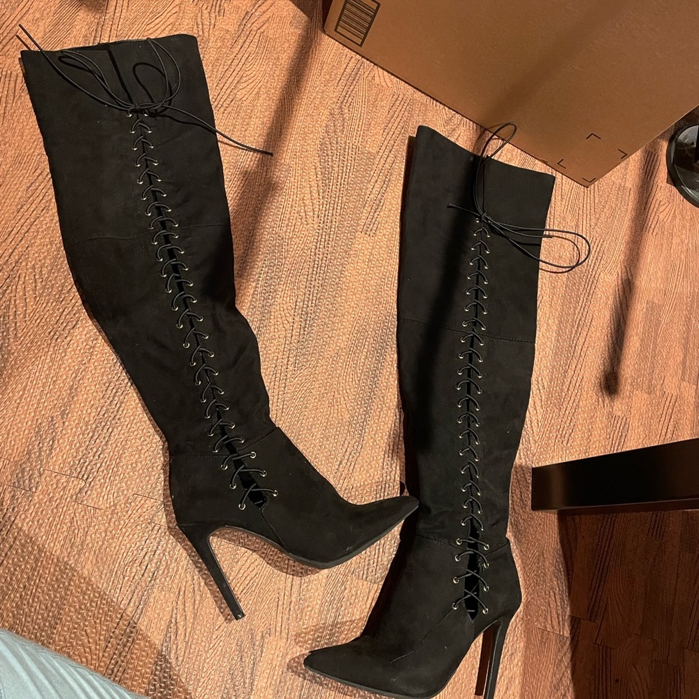 Over the knee suade boots